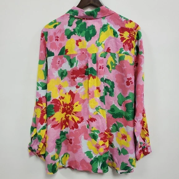 Charter Club Womens Long Sleeve Linen Button Up Top Size 2X Floral Beach Coastal - Picture 3 of 12
